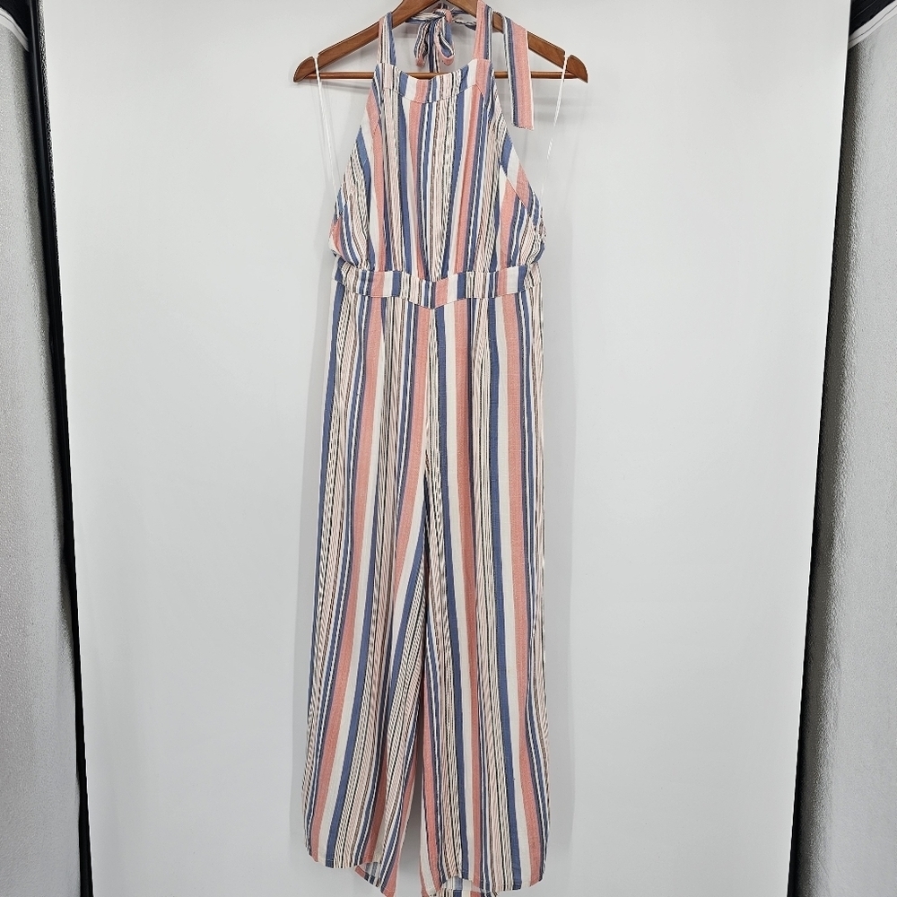 Anthropologie Sadie & Sage Stripe Haulter Stripe Wide Leg Jumpsuit Womens Med